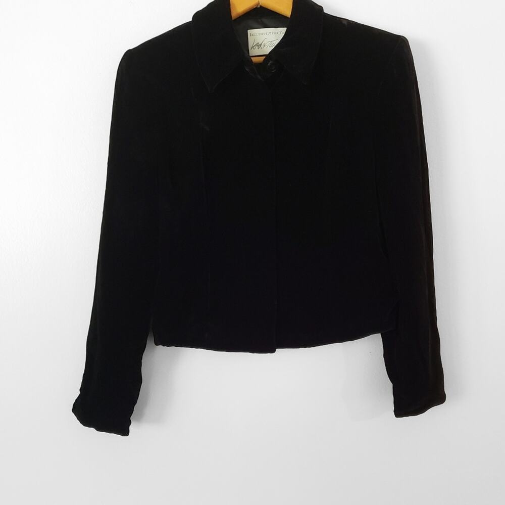 Lord & Taylor Silk & Velvet Blazer Jacket Black 4